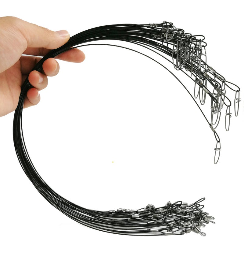 Drchoer Fishing Wire Leaders for Saltwater: 30pcs Stainless Steel Line Leaders Nylon-Coated 19" - 100 LB High Strength Wire Rig for Shark Barracuda Pike Fishing - Black - Image 1